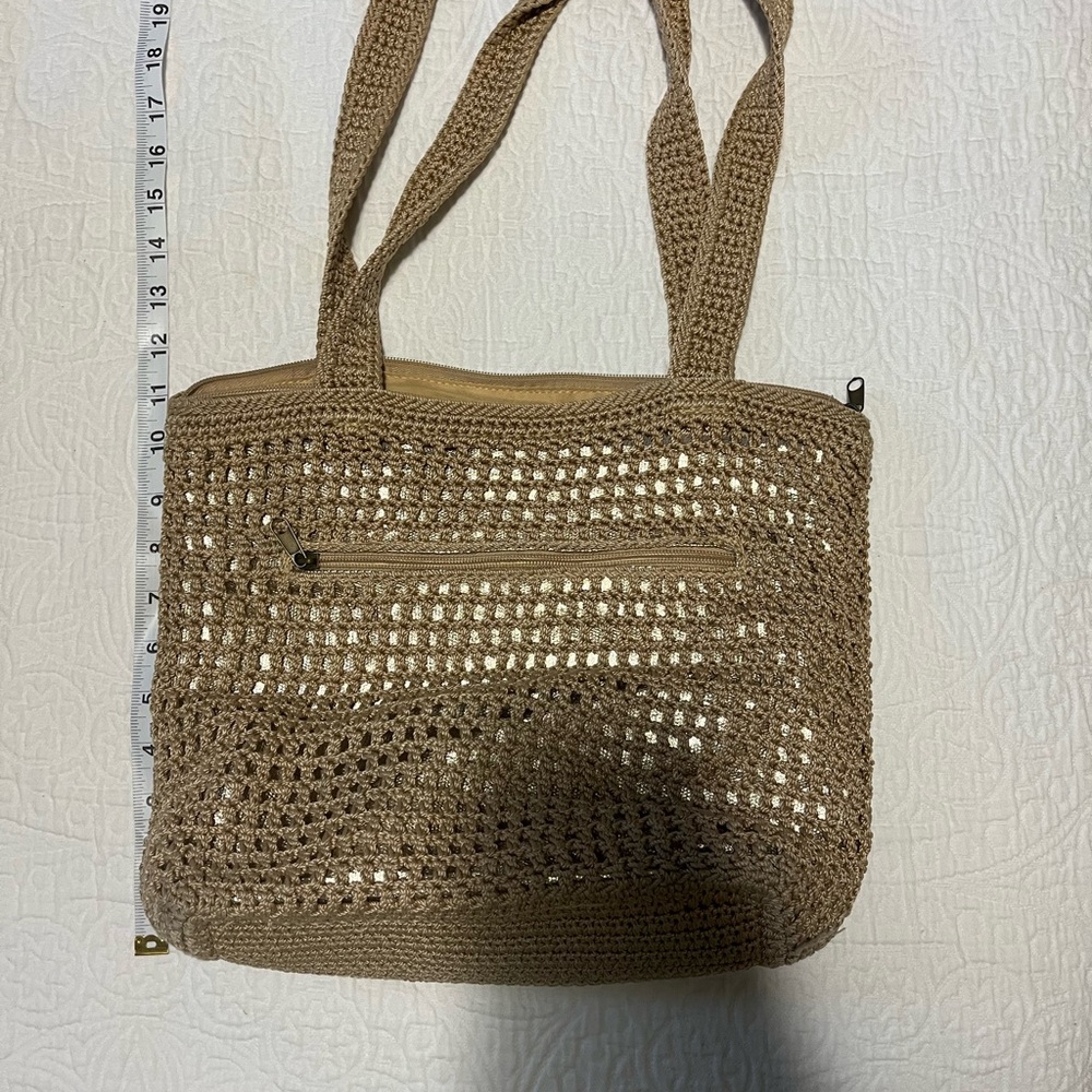 Sak Tan and Gold Crochet Bag